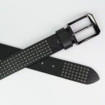 Rivet Studded Black Genuine Leather Belt