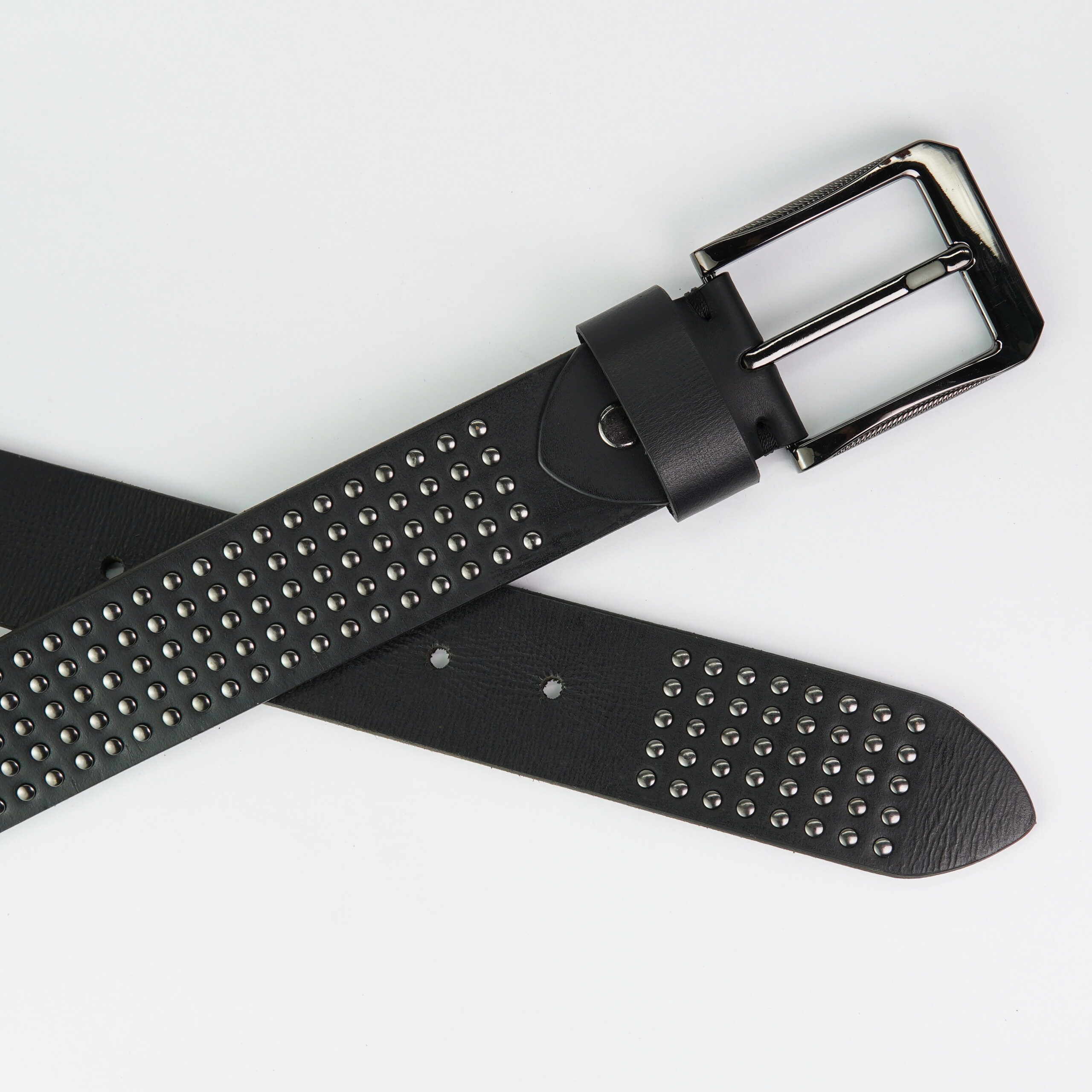 DSC02072 Rivet Studded Black Genuine Leather Belt - Image 1