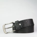 Doodle Art Pattern Matte Finish Black Genuine Leather Belt