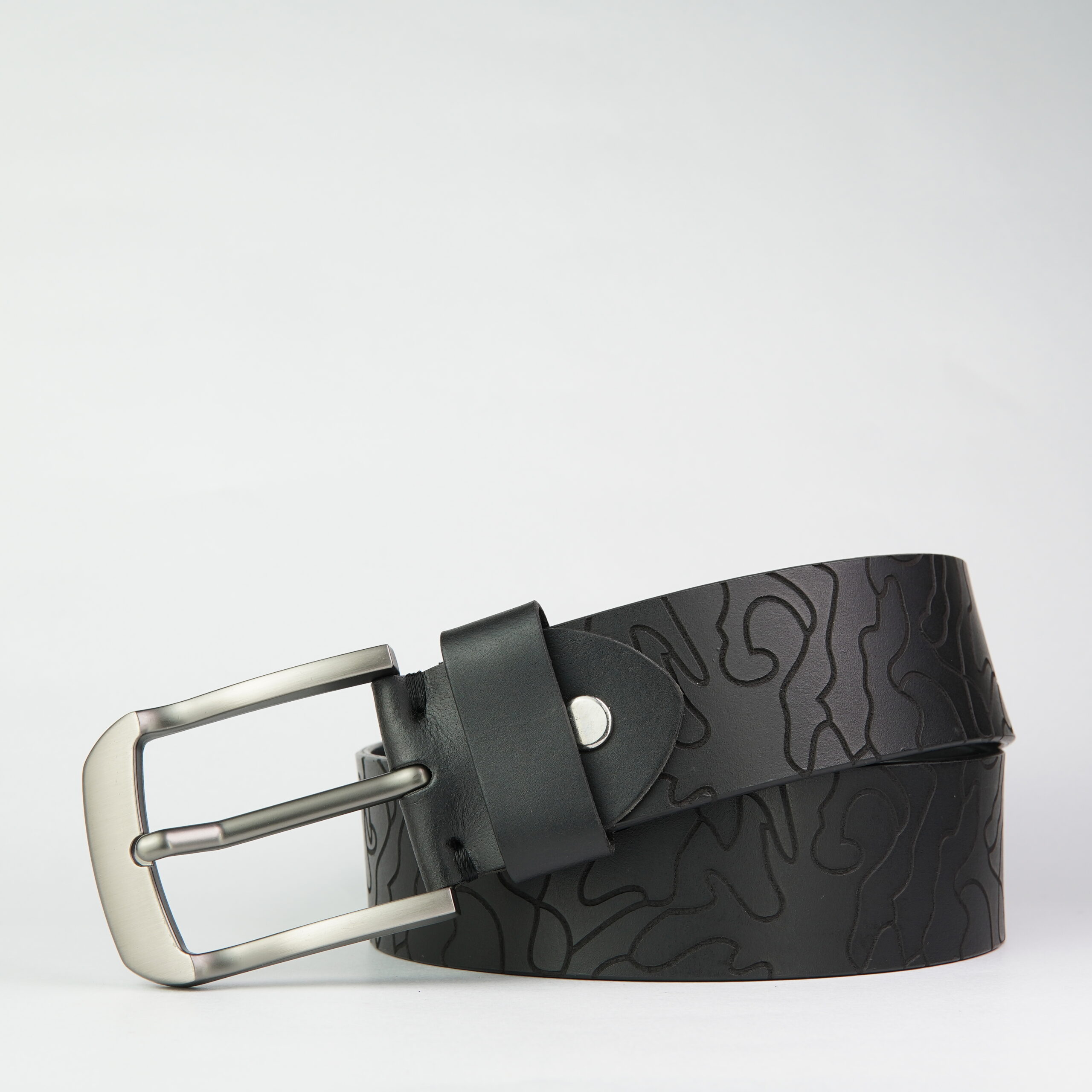 DSC02094 Doodle Art Pattern Matte Finish Black Genuine Leather Belt - Image 1