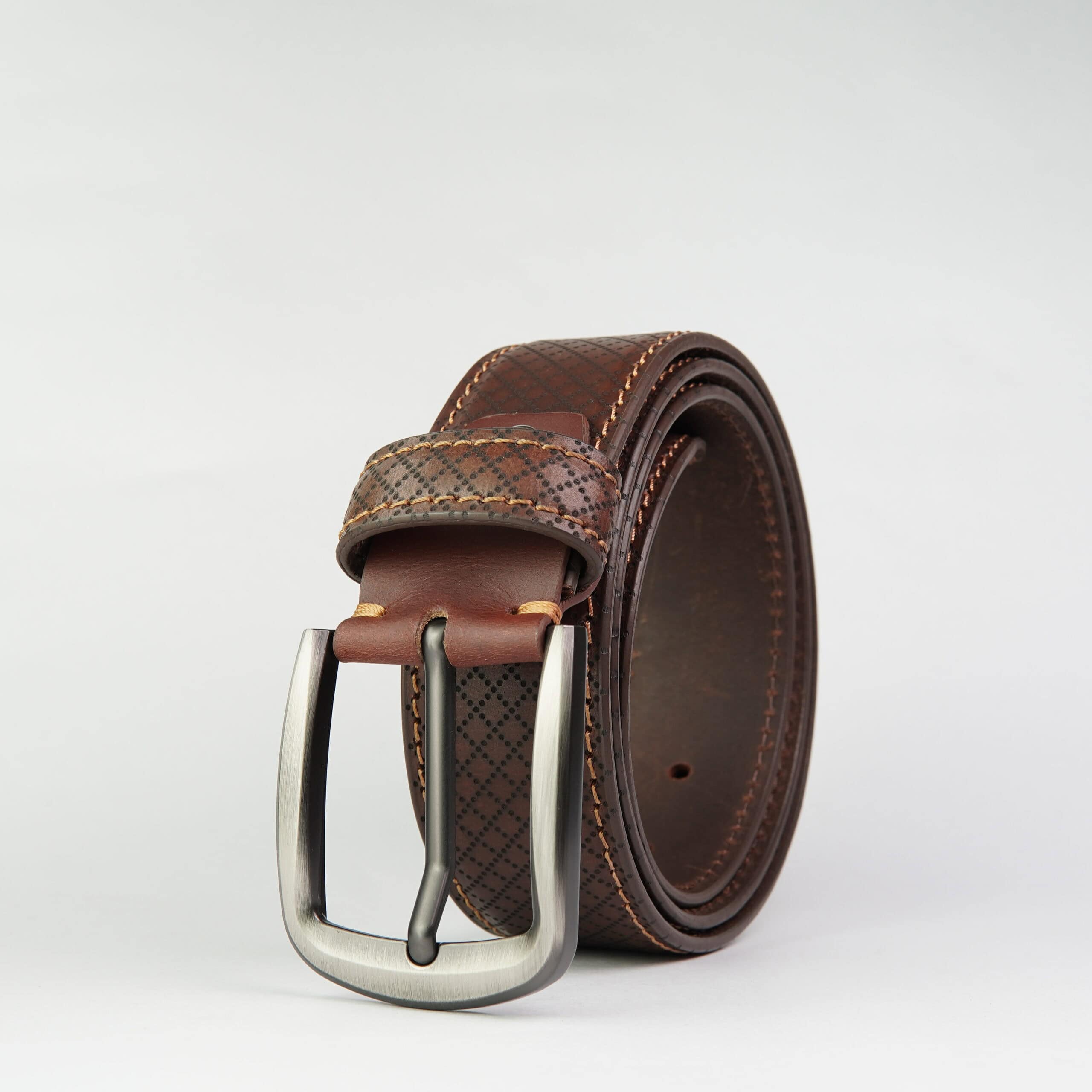DSC02233 Copper Grid Brown Genuine Leather Belt - Image 1