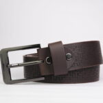 Maze Grid Textured Brown Genuine Leather Belt
