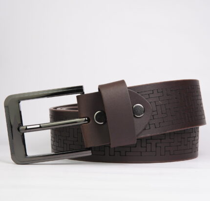 Maze Grid Textured Brown Genuine Leather Belt