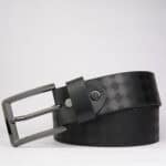 Argyle Pattern Black Genuine Leather Belt