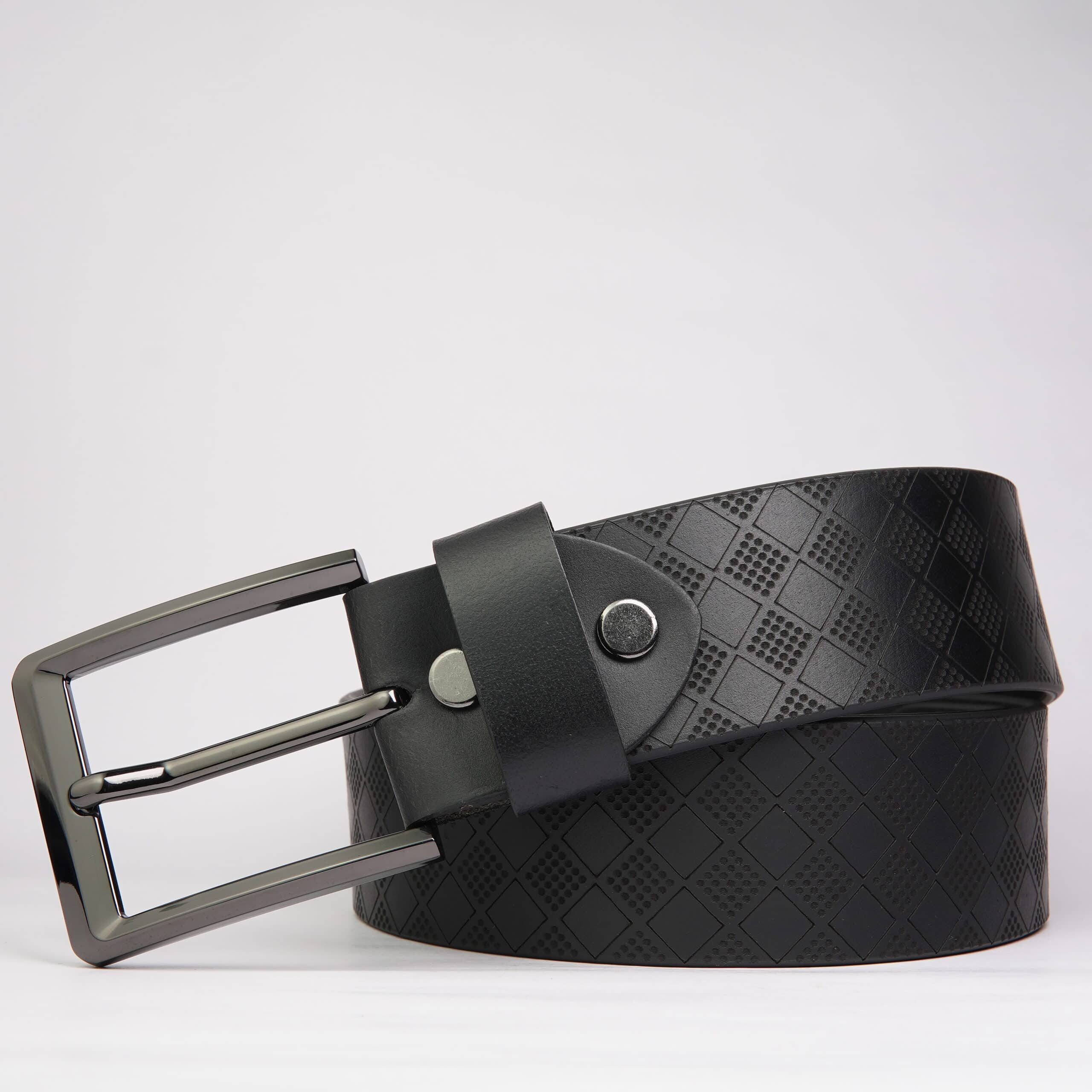 DSC03567 Argyle Pattern Black Genuine Leather Belt - Image 1