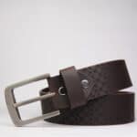Trellis Pattern Brown Genuine Leather Belt