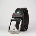 Heritage Tricolor Stitch Black Genuine Leather Belt