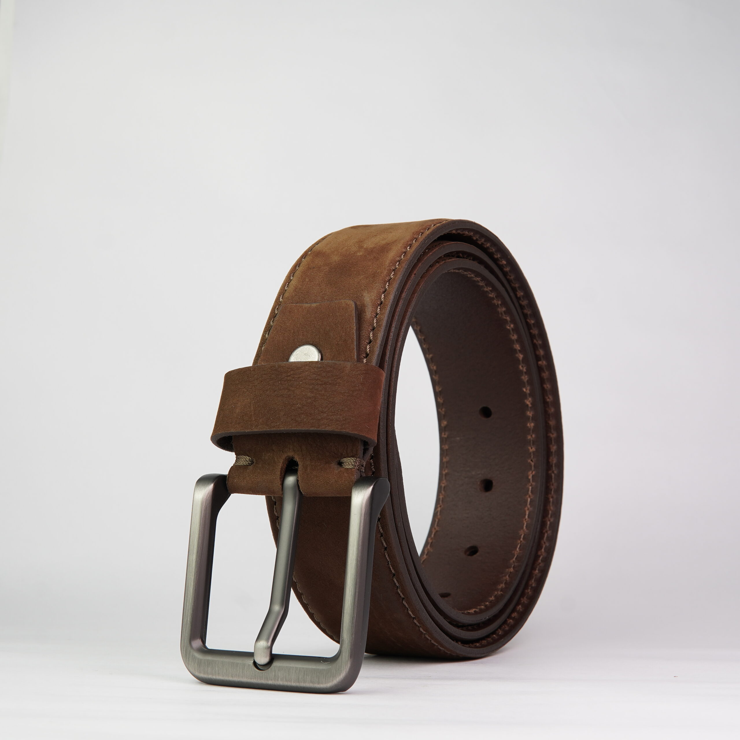 DSC03617 Classic Brown Suede Finish Genuine Leather Belt - Image 1