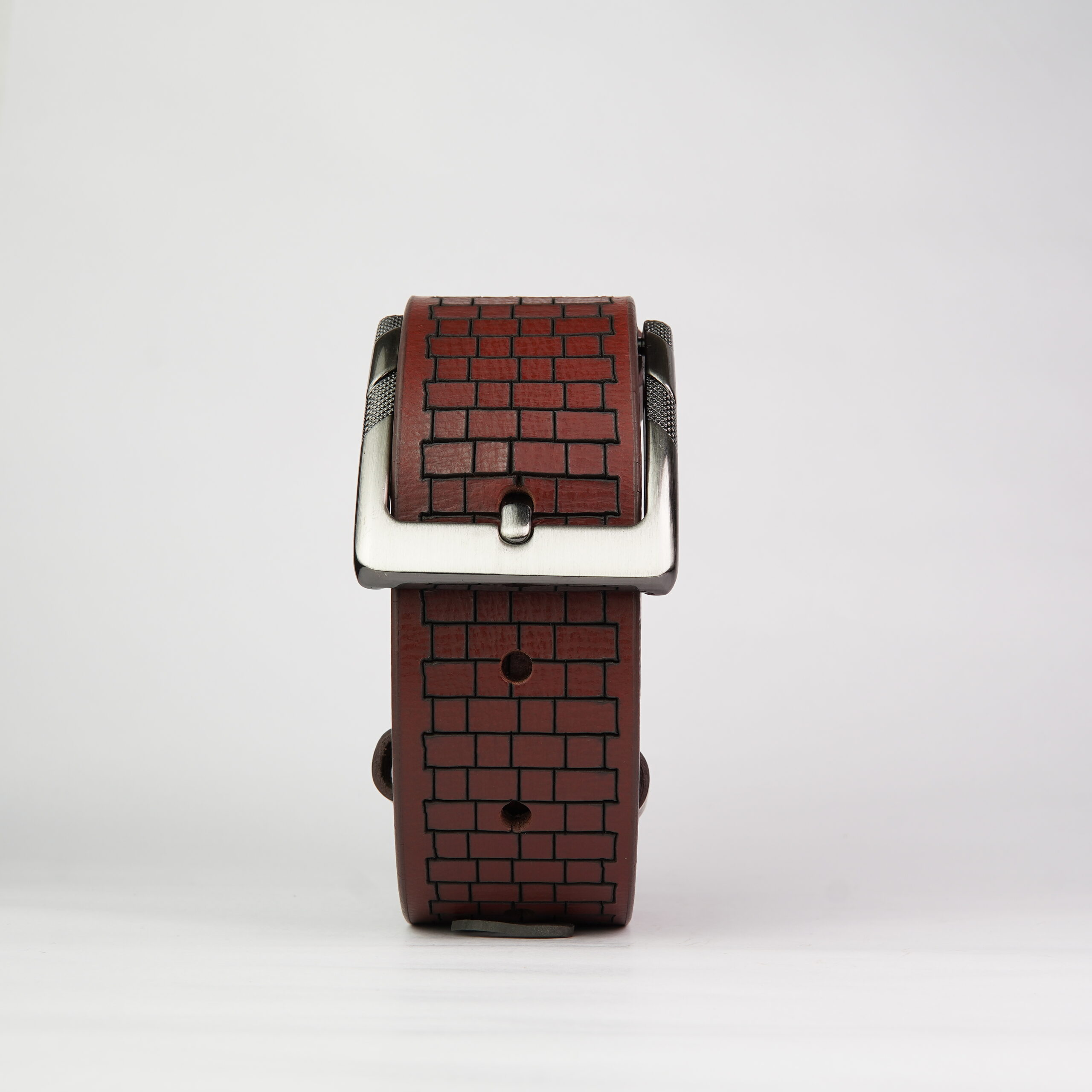 DSC03625 Brown Geometric Weave Genuine Leather Belt - Image 1