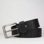 Black Abstract Grid Genuine Leather Belt