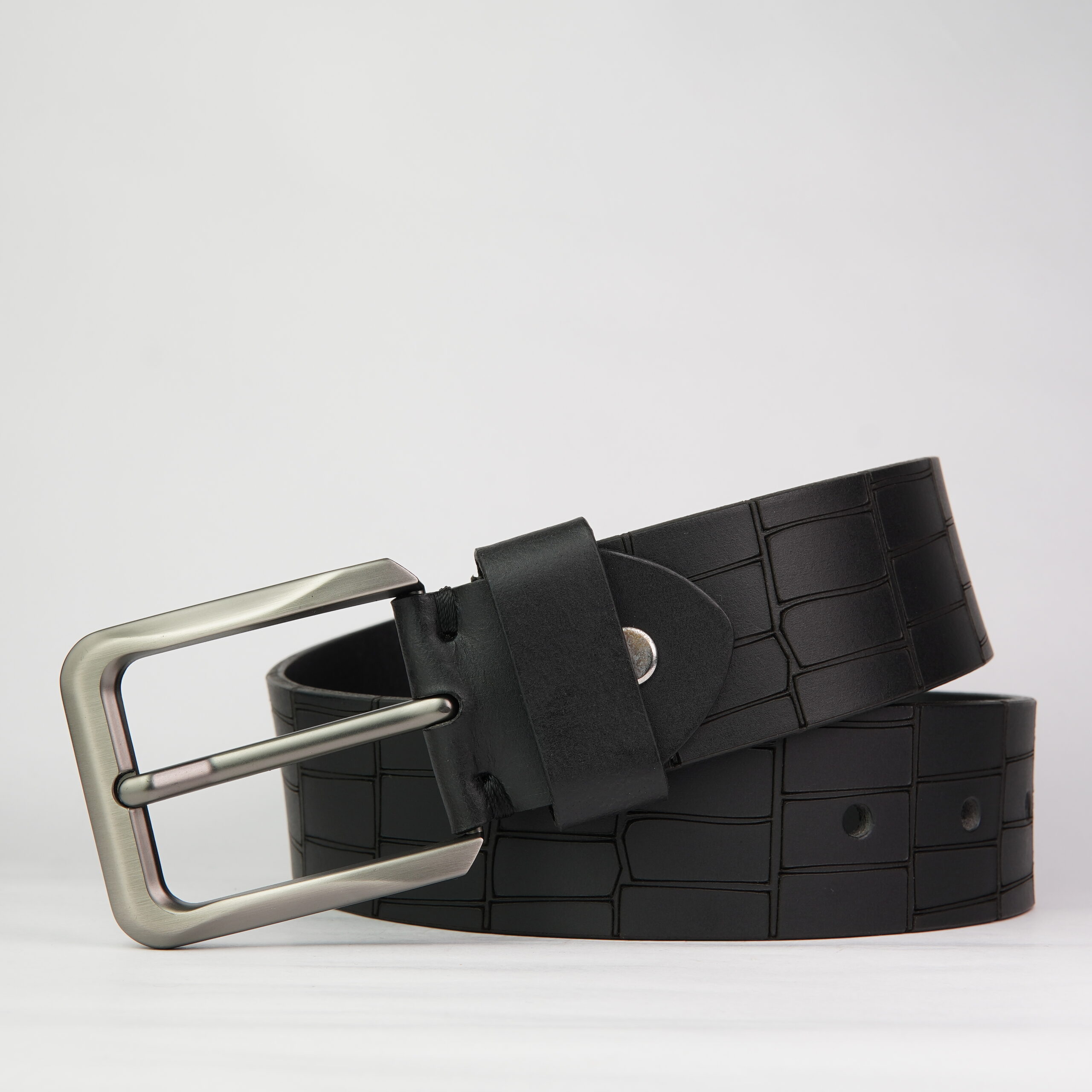 DSC03630 Black Abstract Grid Genuine Leather Belt - Image 1