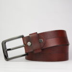 Brown Parallel Line Genuine Leather Belt