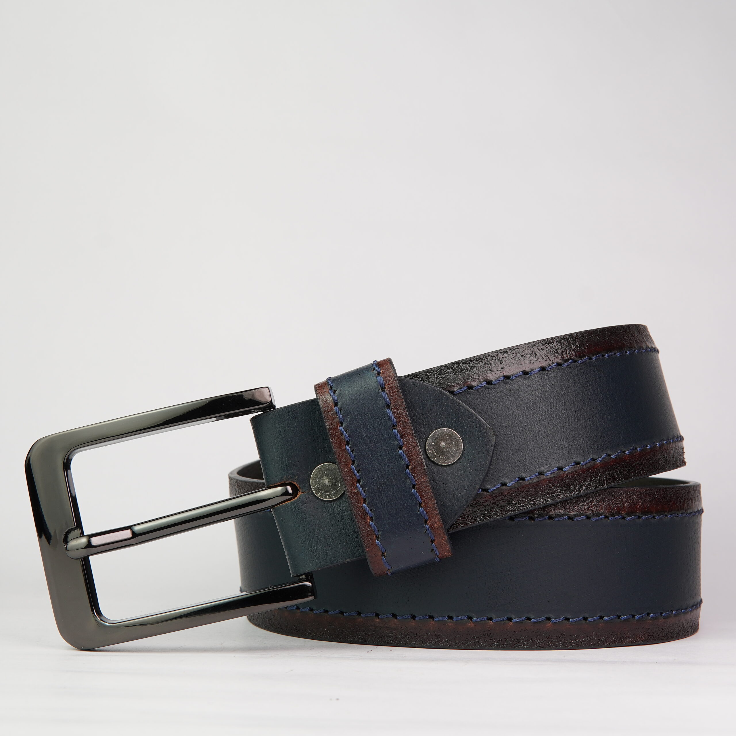 DSC03641 Midnight Blue Dual-Tone Genuine Leather Belt - Image 1