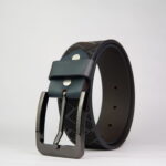 Midnight Herringbone Pattern Genuine Leather Belt