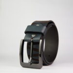 Navy & Brown Linear Vertical Stripe Genuine Leather Belt