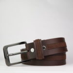 Brown Double Edge Stitch Genuine Leather Belt